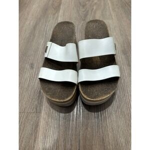 Reef Sandals Womens 9 Cushion Vista Hi Platform Slip On Slide White Faux Leather